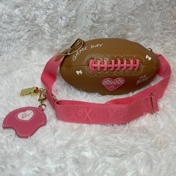 Betsey Johnson XOTOSS Football Shaped Shoulder Crossbody Bag Game Day Purse - Picture 2 of 11